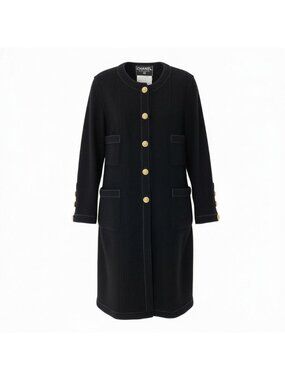 Chanel Cd9 Color Tweed Coat Gold Button 40 Black